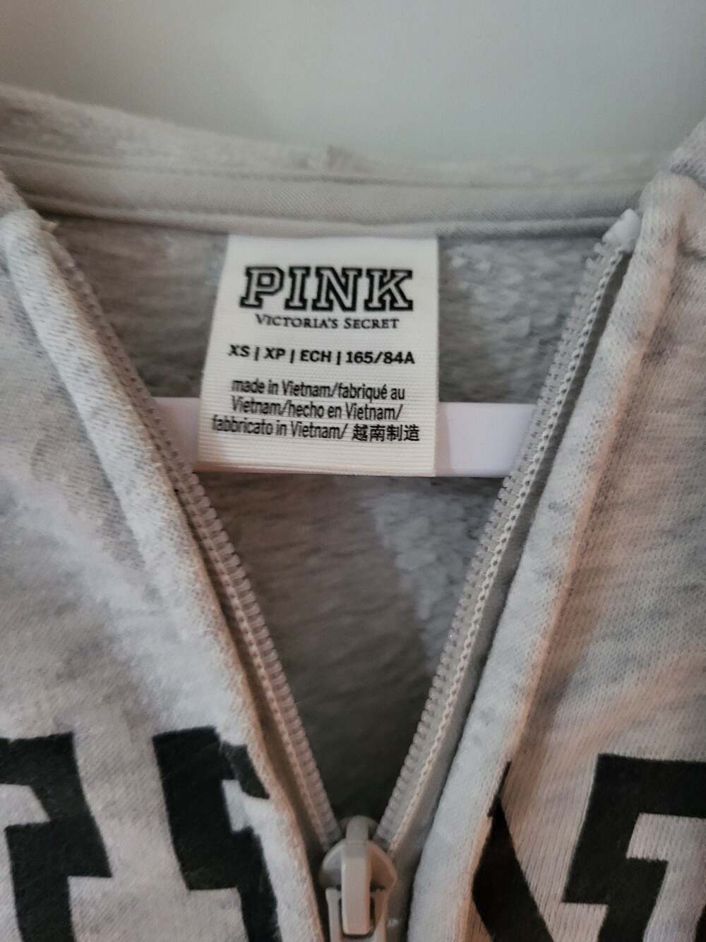 Victoria's Secret PINK Gray Heather Quarter-Zip Graphic Pullover Hoodie XS - Picture 2 of 5